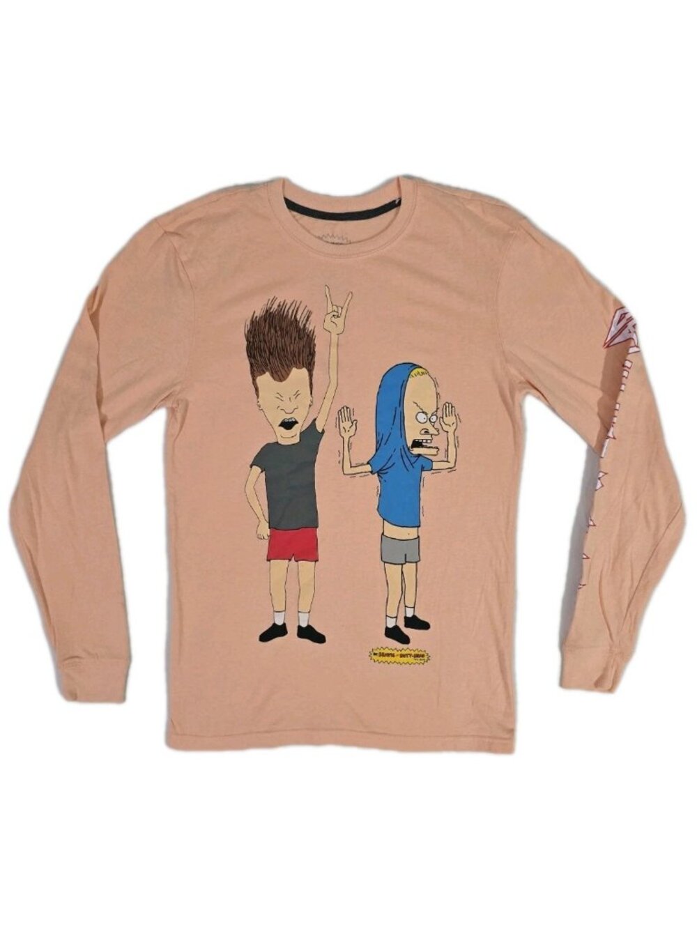 Beavis and Butthead Long Sleeve T-Shirt Adult Small Peach MTV 2018 Cotton Blend